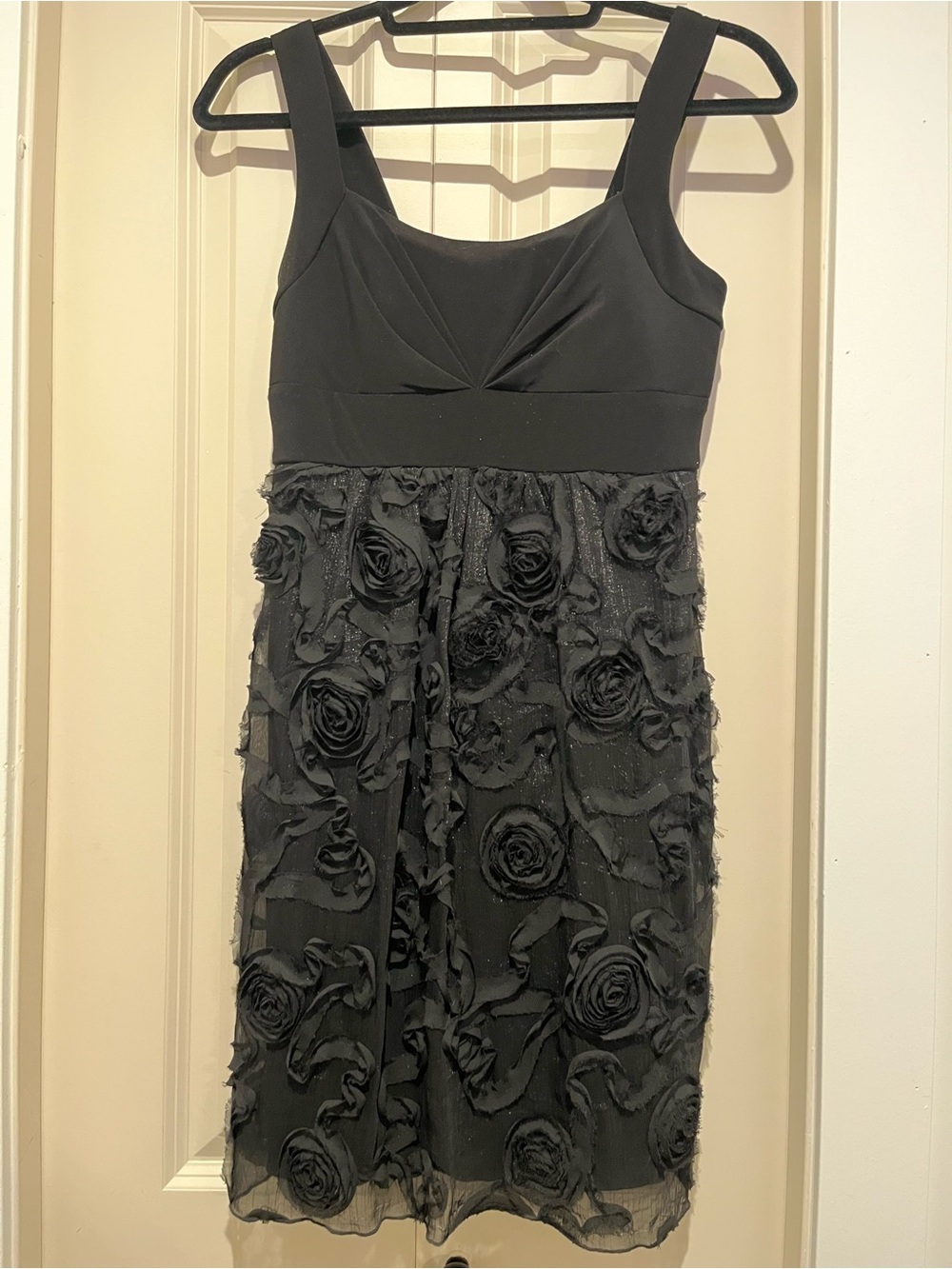Black Rose Appliqué Midi Dress with Wide Straps
